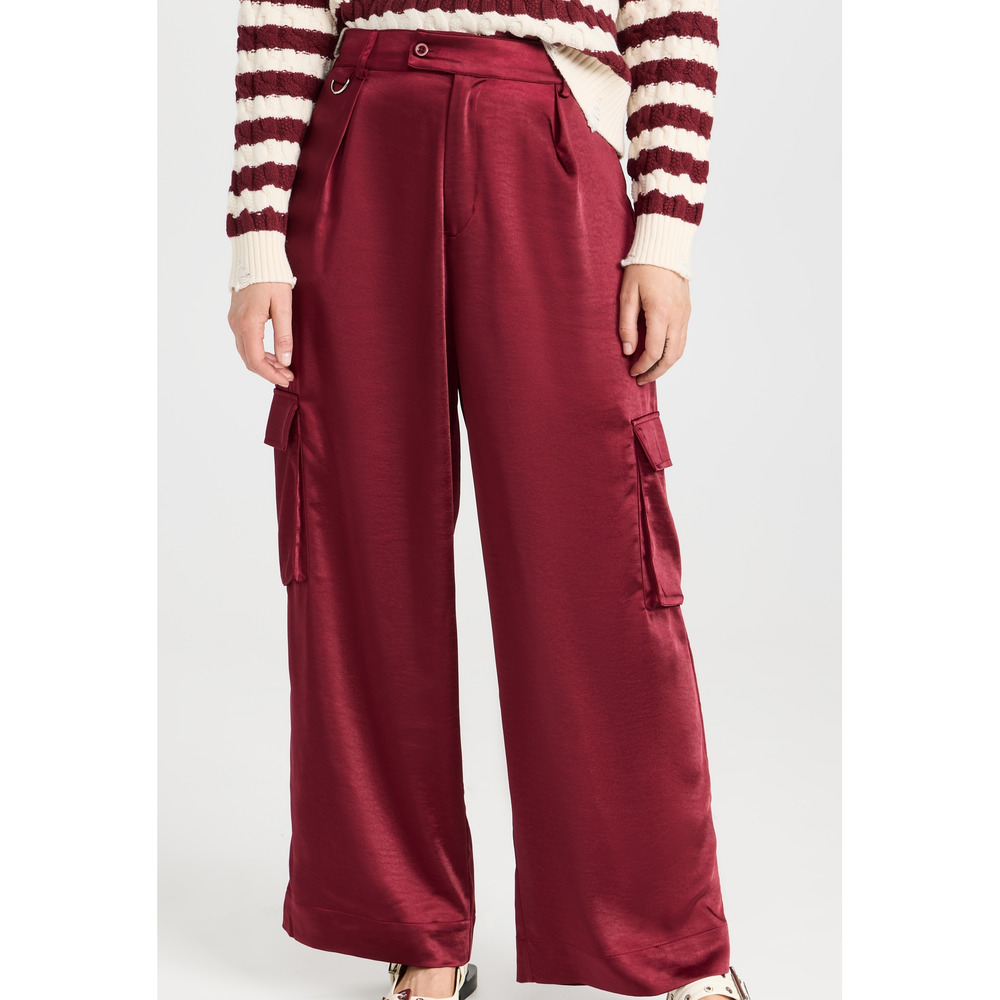 LNA Lou Silky Cargo Pants in Red